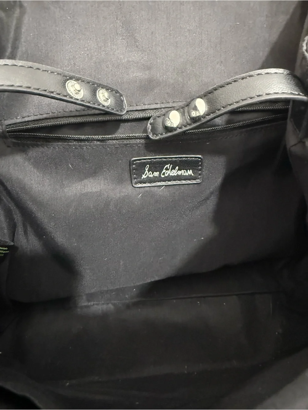 Sam Edelman Sleek Tufted Backpack Black with White Detail EUC